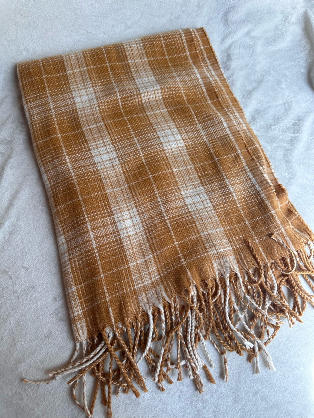 Universal Thread Mustard and White Plaid Throw with Fringe